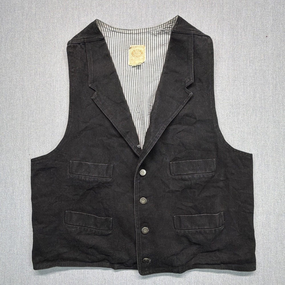 Wah Maker Vest Mens XL Black Cotton Twill Lined Western Cowboy Made USA